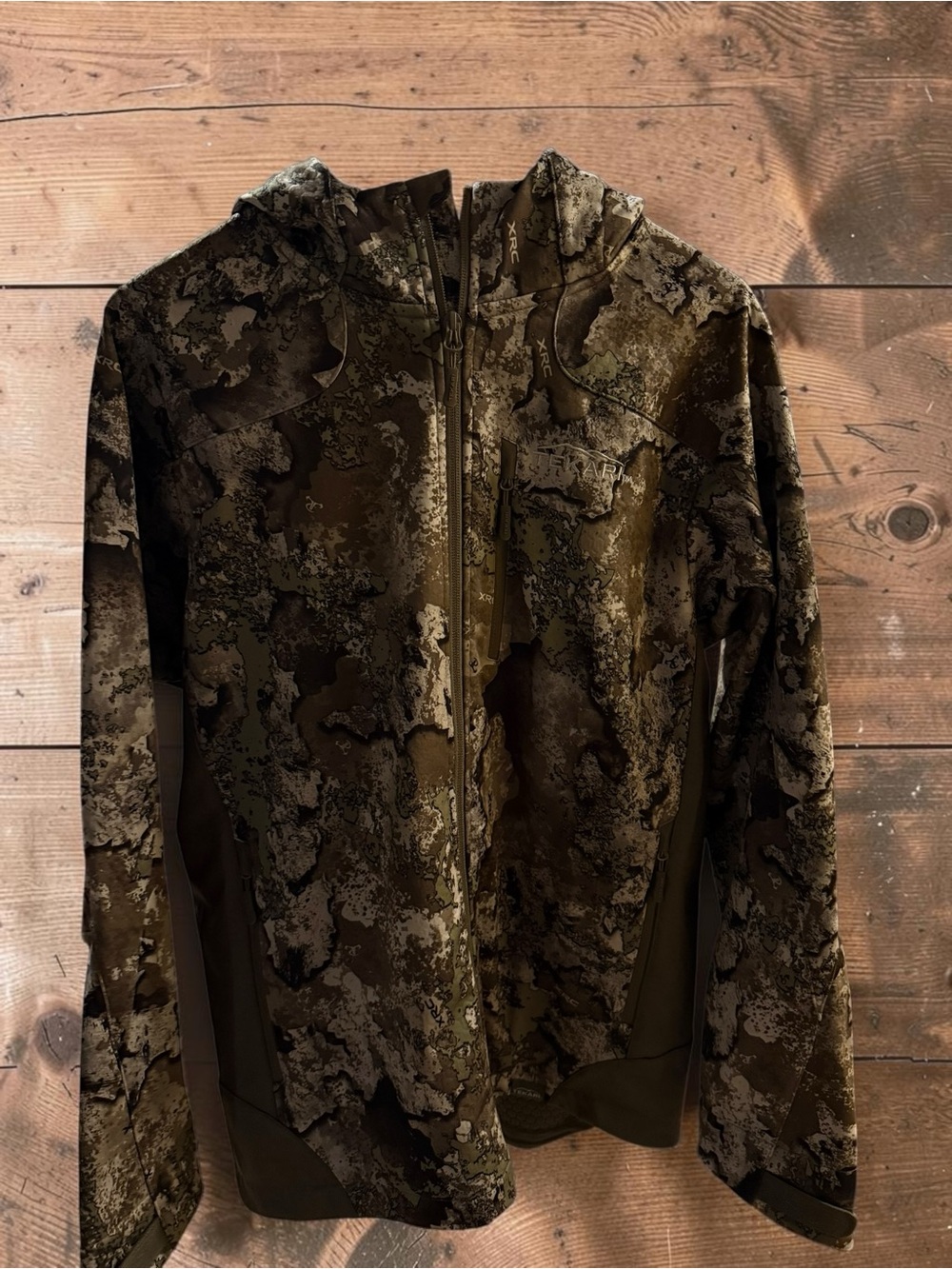 Men's Camouflage Softshell Hooded Jacket - Olive Brown